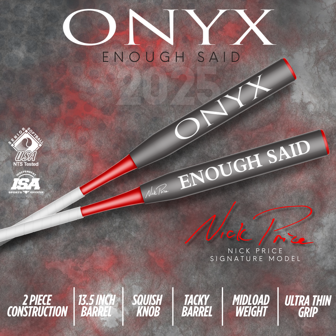 2025 Onyx Enough Said 2 Piece 13.5 inch Charcoal Red Sticky Barrel "Nick Price" Signature Model Balanced Senior Softball Slowpitch Bat