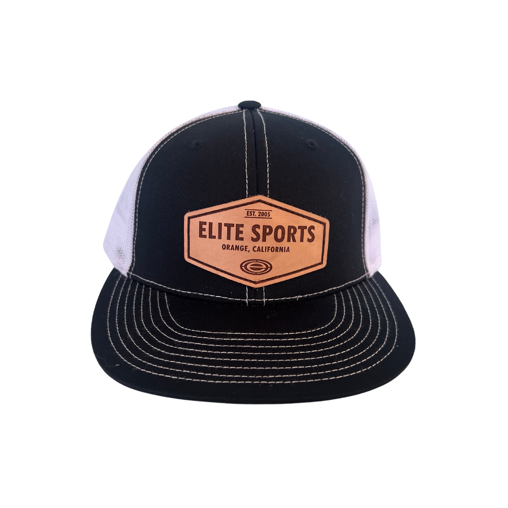 Elite Hat - Black/White Snapback Hat with premium Leather Patch