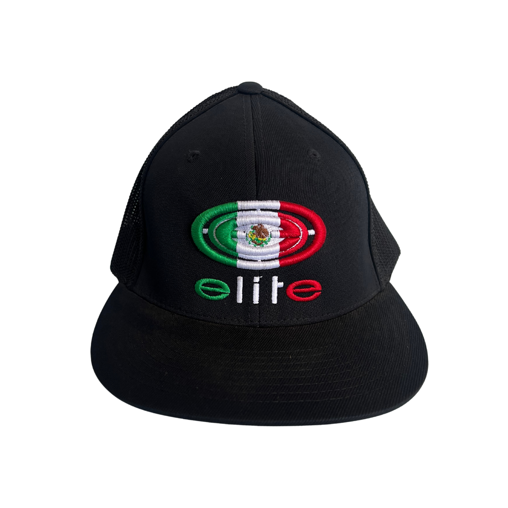 Elite Hat - Solid Black/Mexico Flag Logo (4D5 Flatbill)