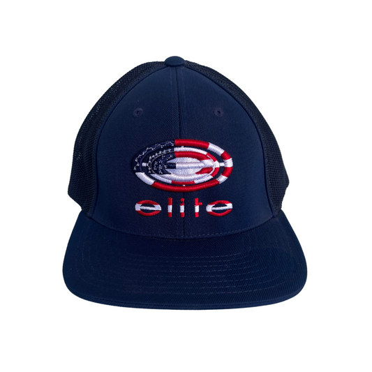 Elite Hat - Solid Navy/Patriotic Flag Logo