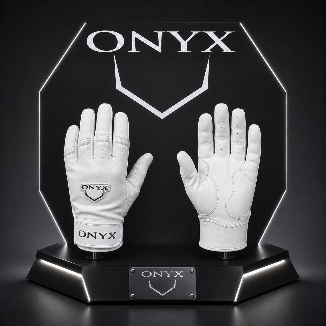 Onyx White Premium Leather Batting Gloves