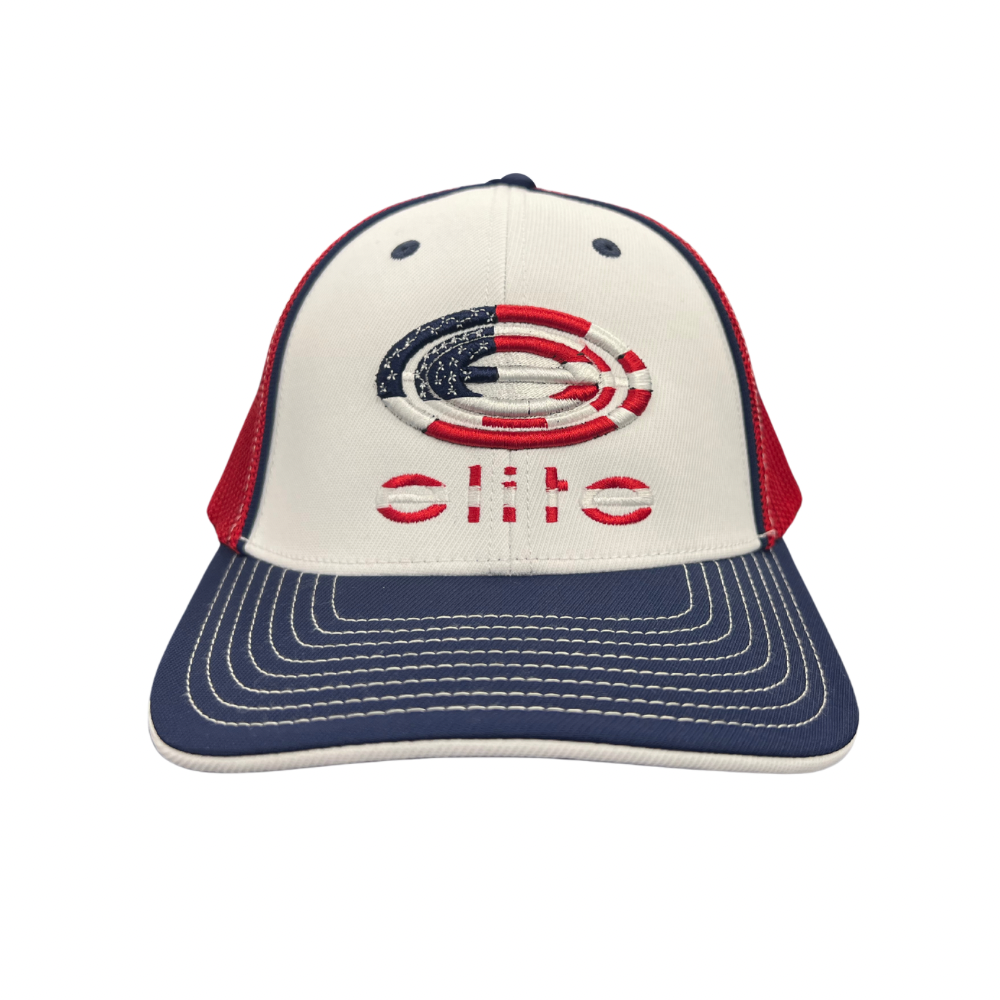 Elite Hat - White/Navy/Red/Patriotic Flag Logo