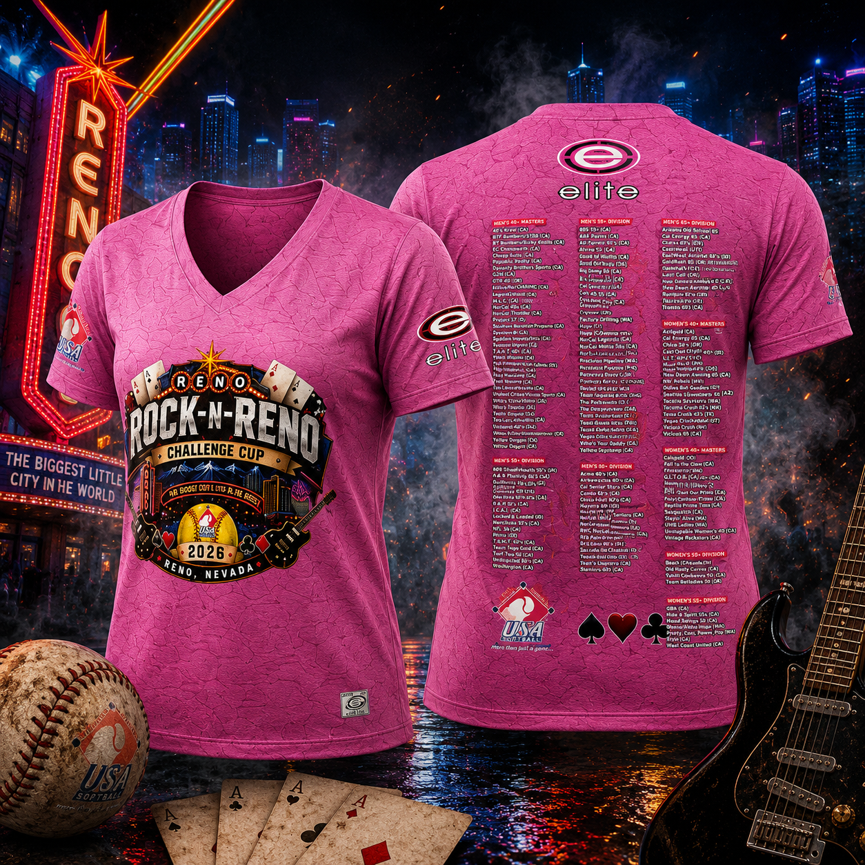 2026 SSUSA Rock N Reno - Pink Women Vneck Shortsleeve