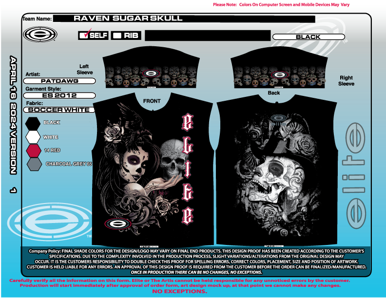 Elite Mens Jersey - ESD 1448 Raven Sugar Skull