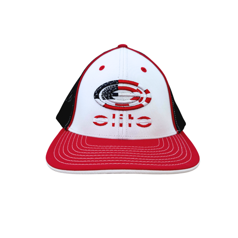 Elite Hat - White Red Bill Patriotic American Flag Logo